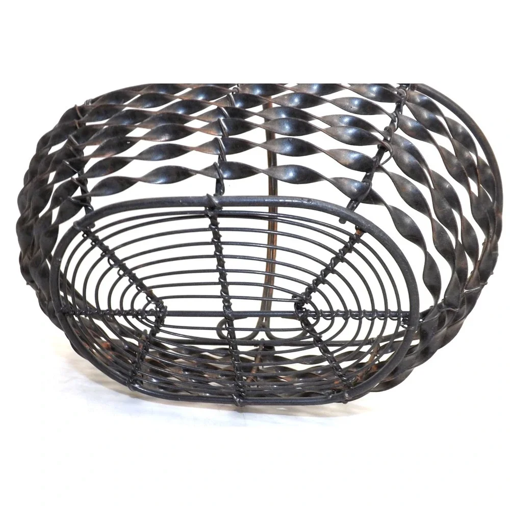 Twisted Metal Handle Egg Fruit Decorative Basket 10 x 6 x 3